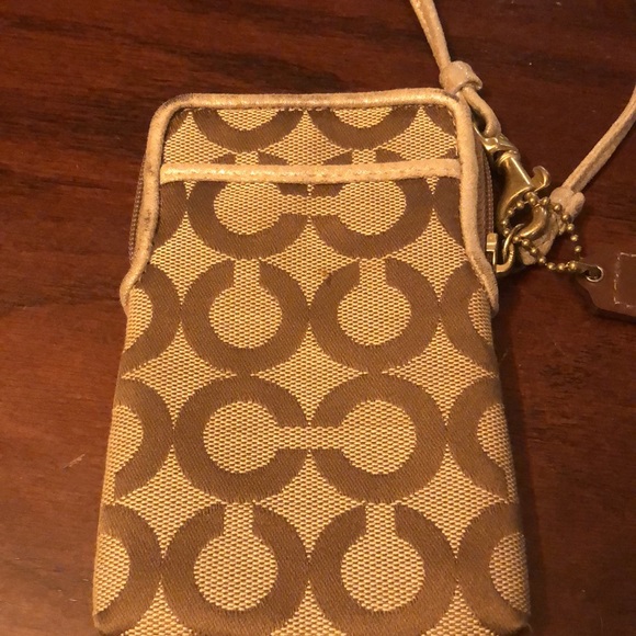 Coach Poppy Signature Op Art Khaki Brown Tan Zip Wristlet Small - Picture 6 of 6
